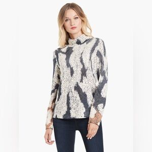 NIC & ZOE Tundra Handprinted Indigo Hand Printed Turtleneck Size Small X15